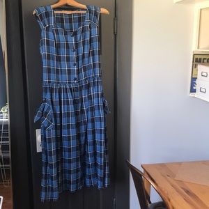 Vintage Blue and White Plaid Midi Dress Sz L